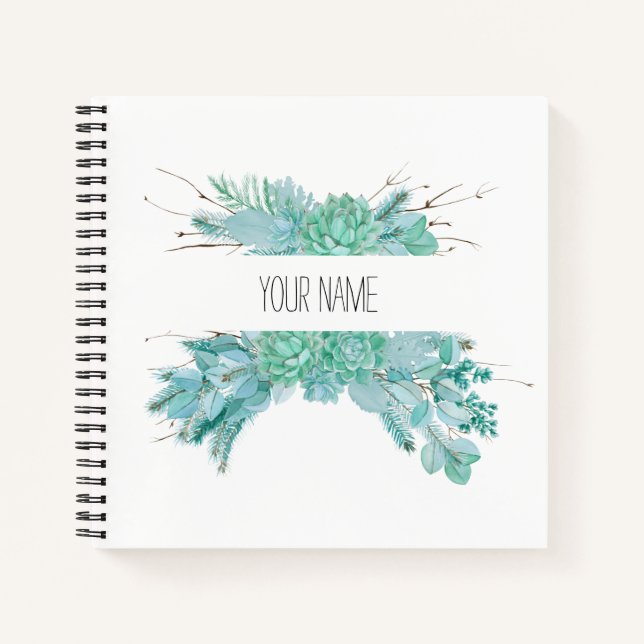 Personalised Watercolor Succulents Notebook (Front)