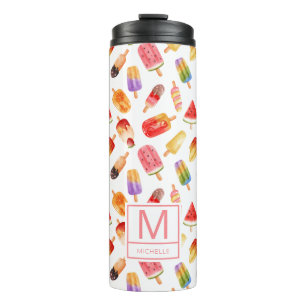 Personalised Watercolor Summer Popsicles Pattern Thermal Tumbler