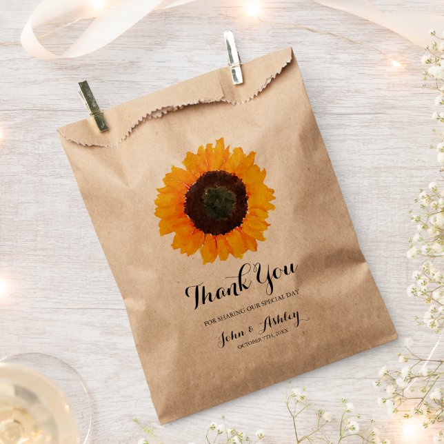 Personalised Watercolor Sunflower Fall Wedding Favour Bags (Clipped)