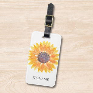 Personalised Watercolor Sunflower Luggage Tag