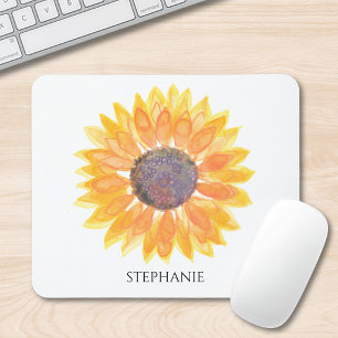 Personalised Watercolor Sunflower Mouse Mat