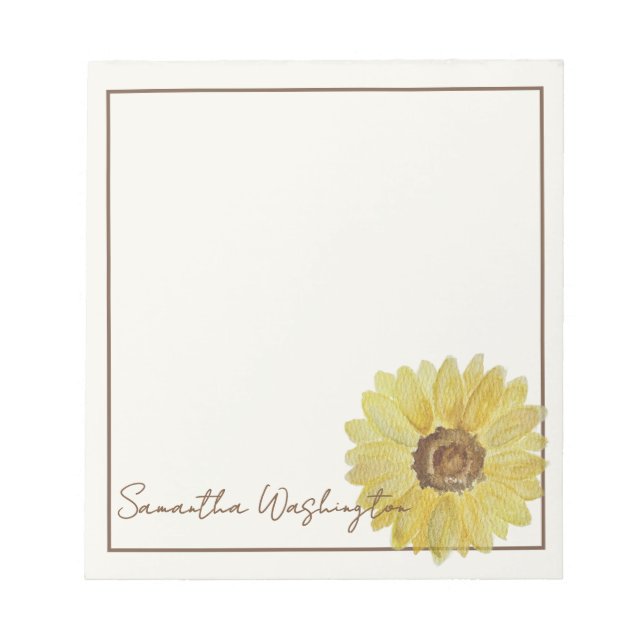 Personalised Watercolor Sunflower Notepad (Front)