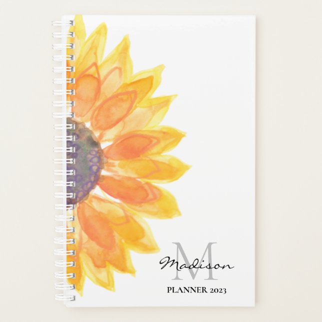 Personalised Watercolor Sunflower Planner (Front)