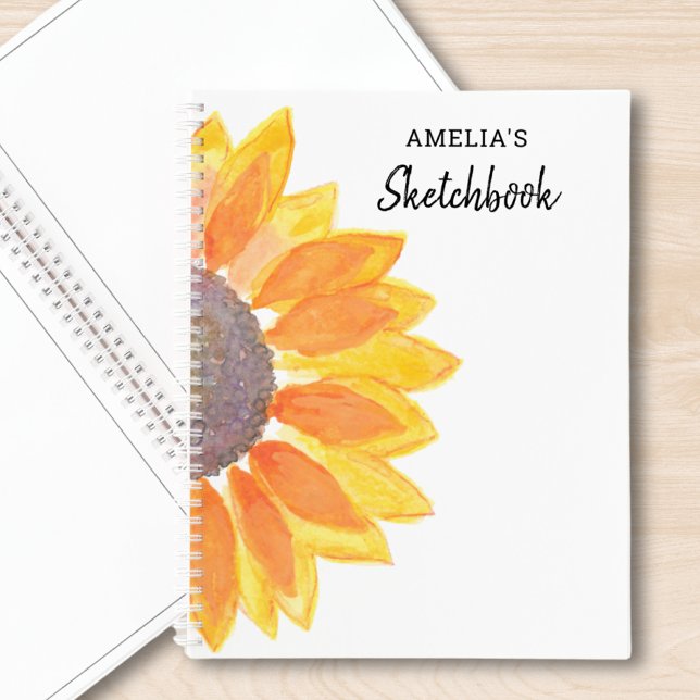 Personalised Watercolor Sunflower Sketchbook Notebook (Creator Uploaded)