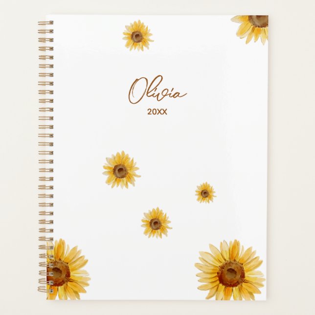 Personalised Watercolor Sunflowers Planner (Front)
