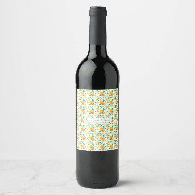 Personalised Watercolor Sweet Oranges Pattern Wine Label (Front)