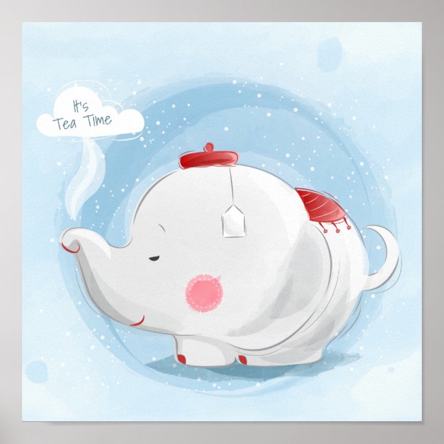 Personalised Watercolor Teacup Elephant Poster (Front)