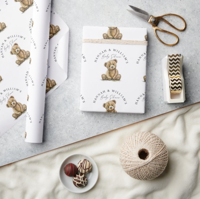 Personalised Watercolor Teddy Bear Baby Shower Wrapping Paper (Crafts)