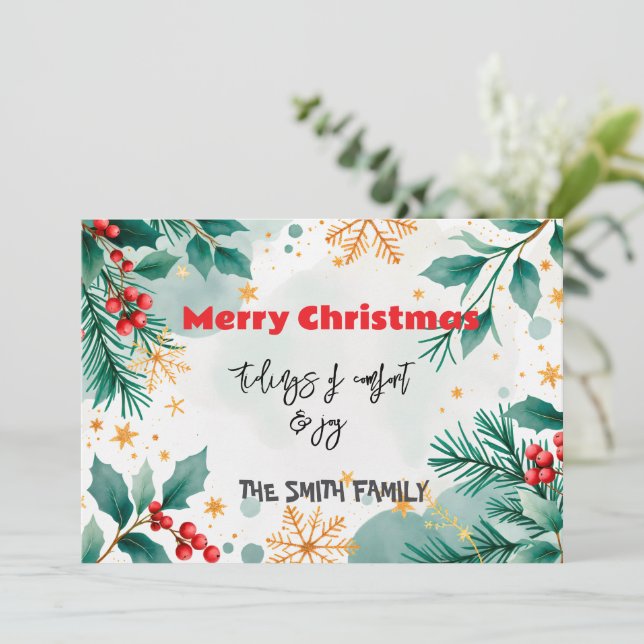 Personalised Watercolor “Tidings of Comfort & Joy” Invitation (Standing Front)