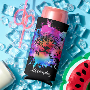 Personalised Watercolor Tiger Head Seltzer Can Cooler