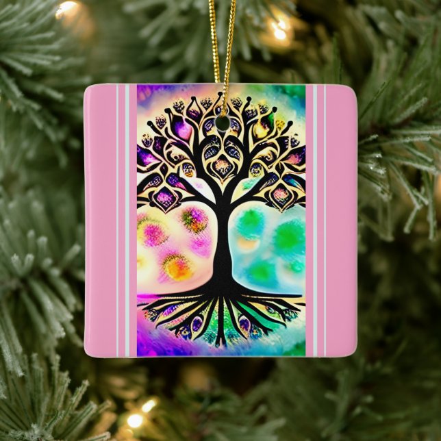 Personalised Watercolor Tree of Life Inspirational Ceramic Ornament (Tree)