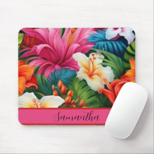 Personalised Watercolor tropical floral Mouse Mat