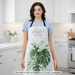 Personalised Watercolor Tropical Leaves Greenery Apron