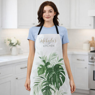 Personalised Watercolor Tropical Leaves Greenery Apron