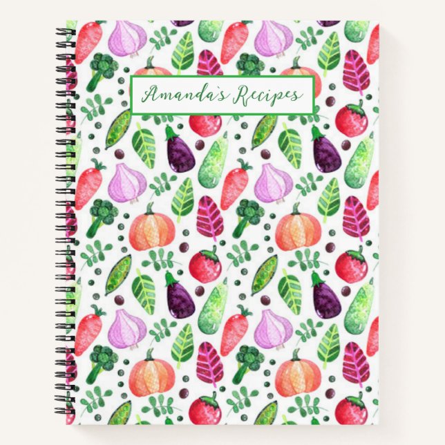 Personalised Watercolor Vegetable Garden Recipe Notebook (Front)