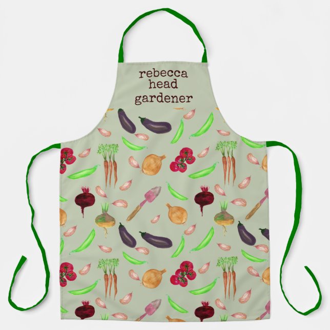 Personalised Watercolor Vegetable Pattern Apron (Front)
