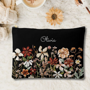 Personalised Watercolor Vintage Wildflower Floral Accessory Pouch