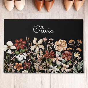 Personalised Watercolor Vintage Wildflower Floral Doormat