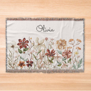 Personalised Watercolor Vintage Wildflower Floral Throw Blanket