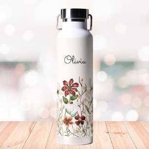 Personalised Watercolor Vintage Wildflower Floral Water Bottle
