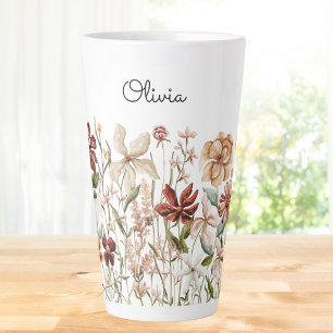 Personalised Watercolor Vintage Wildflower Meadow Latte Mug