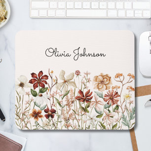 Personalised Watercolor Vintage Wildflower Meadow Mouse Mat