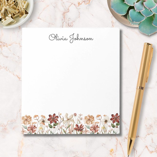 Personalised Watercolor Vintage Wildflower Meadow Notepad (In situ)