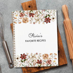 Personalised Watercolor Vintage Wildflower Recipe Notebook