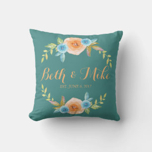 Personalised Watercolor Wedding Throw Pillow