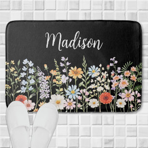 Personalised Watercolor Wild Flower Floral Elegant Bath Mat