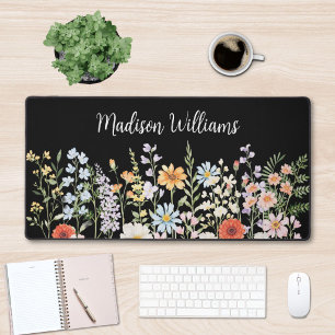 Personalised Watercolor Wild Flower Floral Elegant Desk Mat