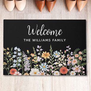 Personalised Watercolor Wild Flower Floral Elegant Doormat