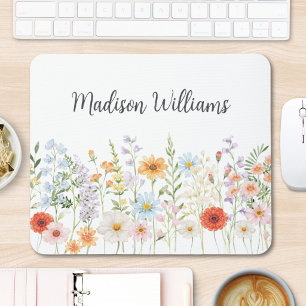 Personalised Watercolor Wild Flower Floral Elegant Mouse Mat