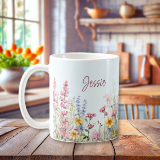 Personalised Watercolor Wildflower Field Coffee Mug