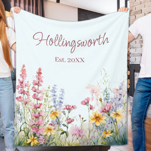 Personalised Watercolor Wildflower Field Fleece Blanket