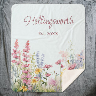 Personalised Watercolor Wildflower Field Sherpa Blanket