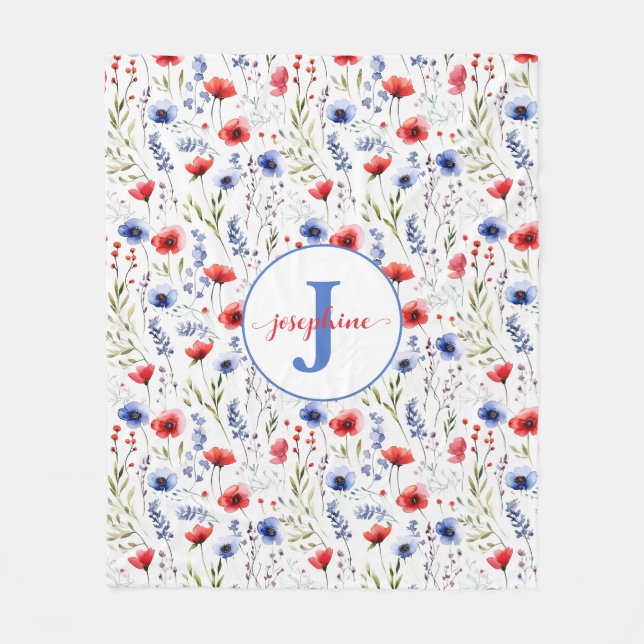 Personalised Watercolor Wildflower Fleece Blanket (Front)