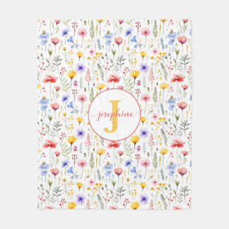 Personalised Watercolor Wildflower Fleece Blanket