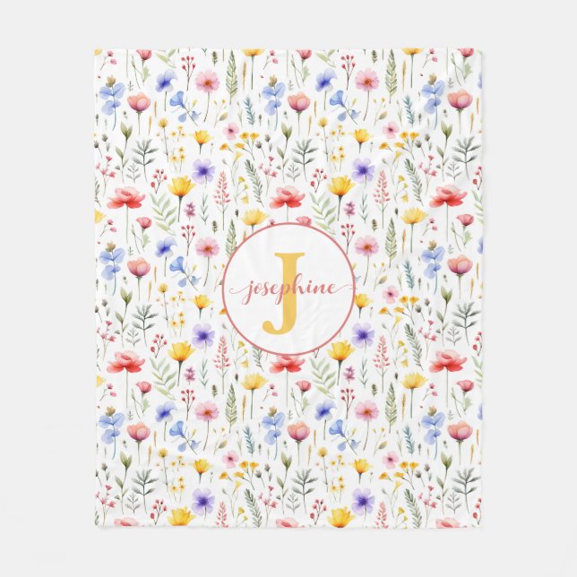 Personalised Watercolor Wildflower Fleece Blanket (Front)