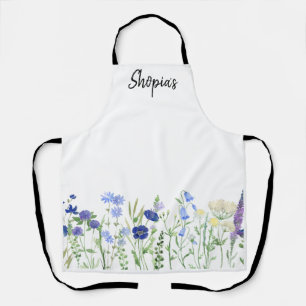 Personalised Watercolor Wildflower Kitchen Apron