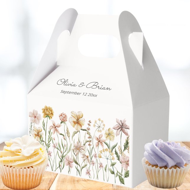 Personalised Watercolor Wildflower Meadow Floral Favour Box (In situ)