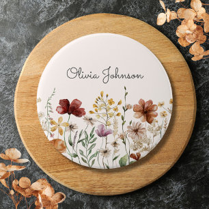Personalised Watercolor Wildflower Pretty Floral 7.5 Cm Round Badge