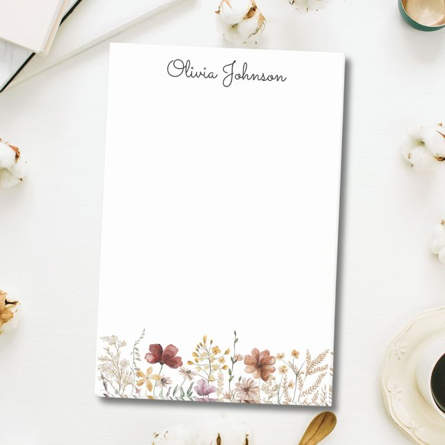 Personalised Watercolor Wildflower Pretty Floral Post-it Notes (Close up)