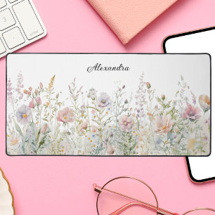 Personalised Watercolor Wildflowers Floral Meadow Desk Mat