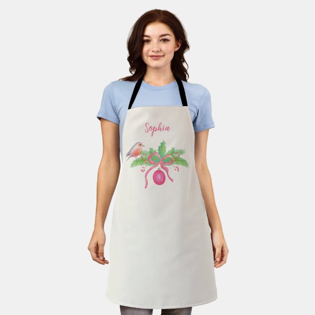 Personalised Watercolor Winter Floral Bouquet Apron (Worn)