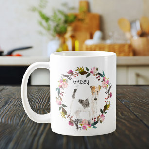 Personalised Watercolor Wire Terrier Rose Wreath Coffee Mug