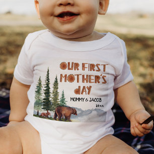 Personalised Watercolor Woodland 1st Mother's Day  Baby Bodysuit