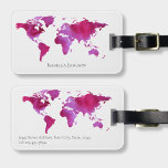 Personalised Watercolor World Map Pink White Luggage Tag<br><div class="desc">A pretty,  personalised luggage tag featuring a watercolour world map in vibrant pink. The design is on both sides of the luggage tag and you can easily customise the dark grey typography with your name and contact details.</div>