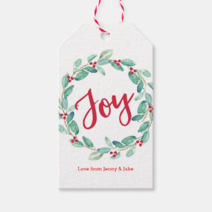 Personalised watercolor wreath Christmas gift tags