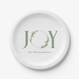 Personalised Watercolor Wreath Joy Paper Plate